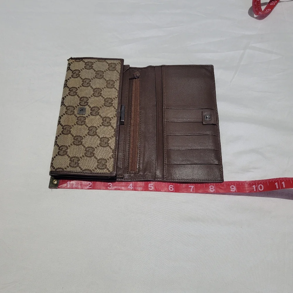 Gucci Brown Tan Wallet Card Holder Twist Lock Clutch Vintage Graphic Web Print - Picture 11 of 14